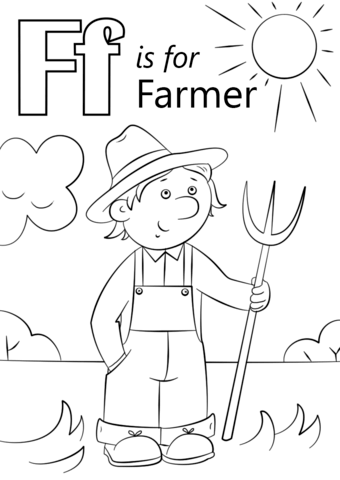 Letter F Is For Farmer Coloring Page